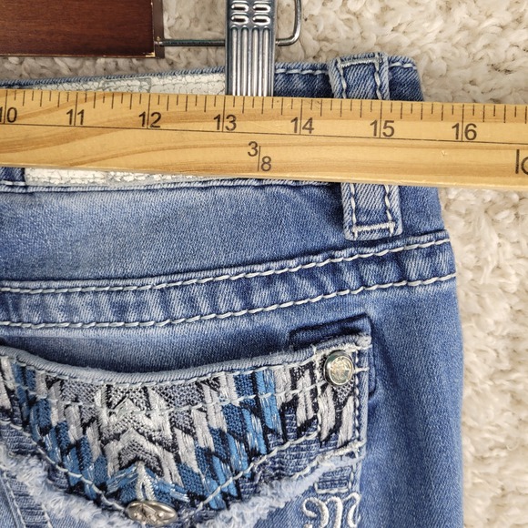 Miss Me Jeans Women's Size 31x30 Blue Skinny Embellished Aztec Flap Pockets - Picture 5 of 16